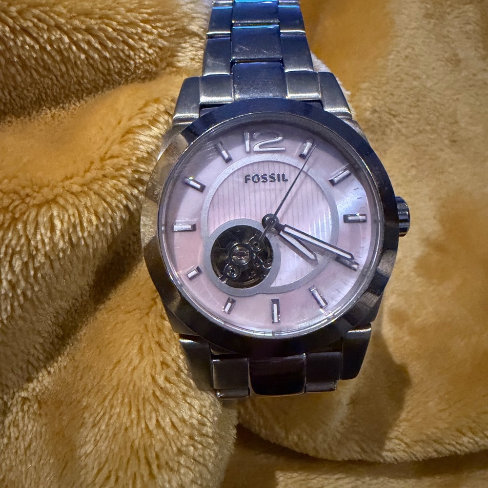 Fossil Silver Watch with Pink Dial